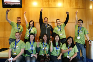 Team of volunteers cheering.